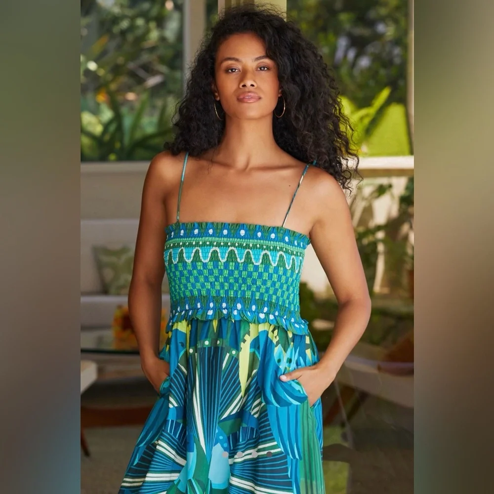 FARM Rio Green & Teal Tropical Midi Dress - Picture 4 of 9